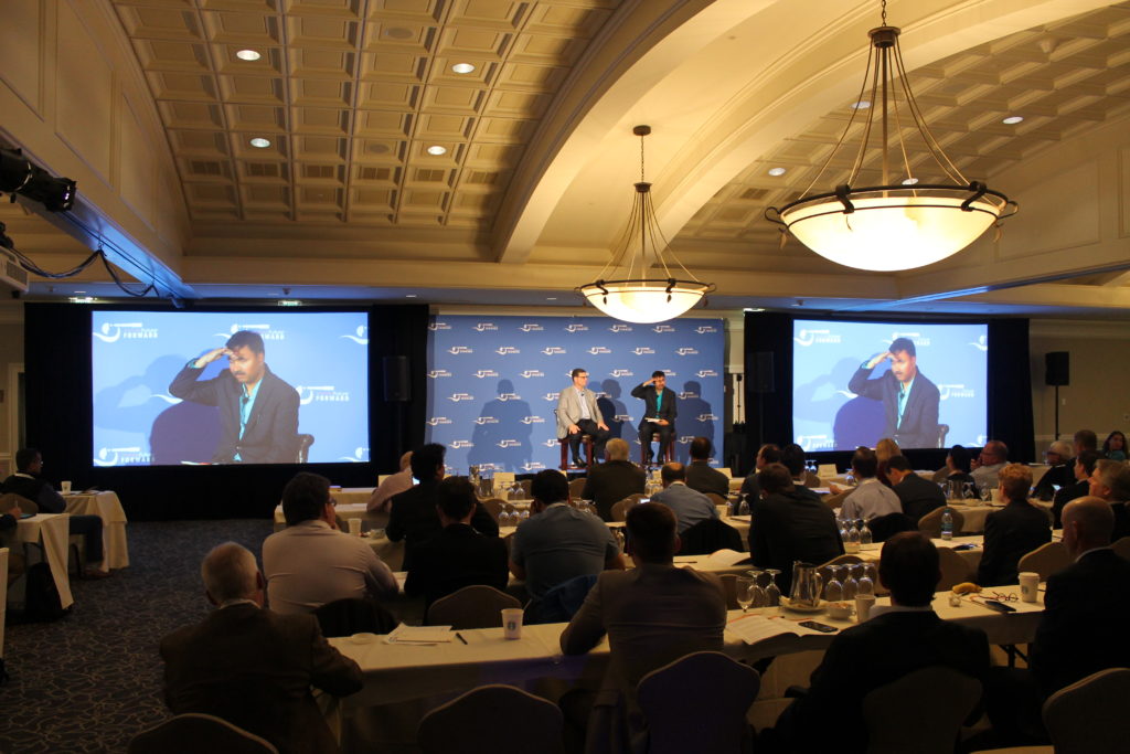 dual projection screen, stage, lighting for mobile future forward at newcastle golf club seattle